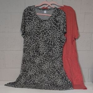 Bundle of Old Navy 100% Cotton T-Shirt Dress Leopard Print and Coral, XXL